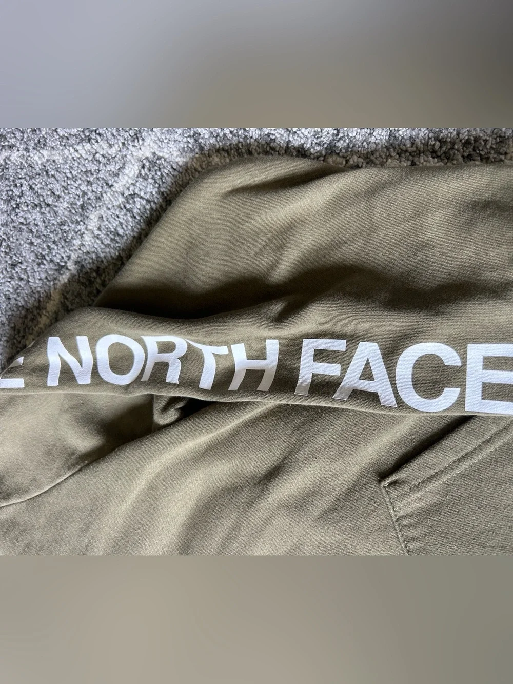 The North Face Olive Green Hoodie White Bear Graphic Sleeve Logo L